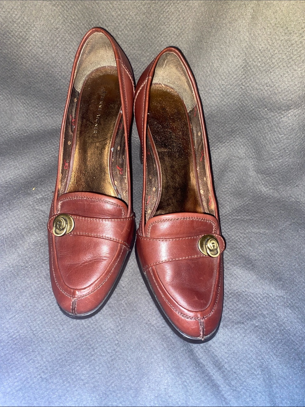 Etienne Aigner Women's Leather Loafers in Burgundy with Gold Accents